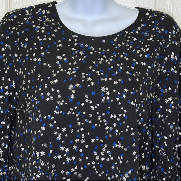 NWOT Michael Kors Shooting Star Bell Sleeve Tunic Top Black Silver and Blue Sm - Picture 5 of 16